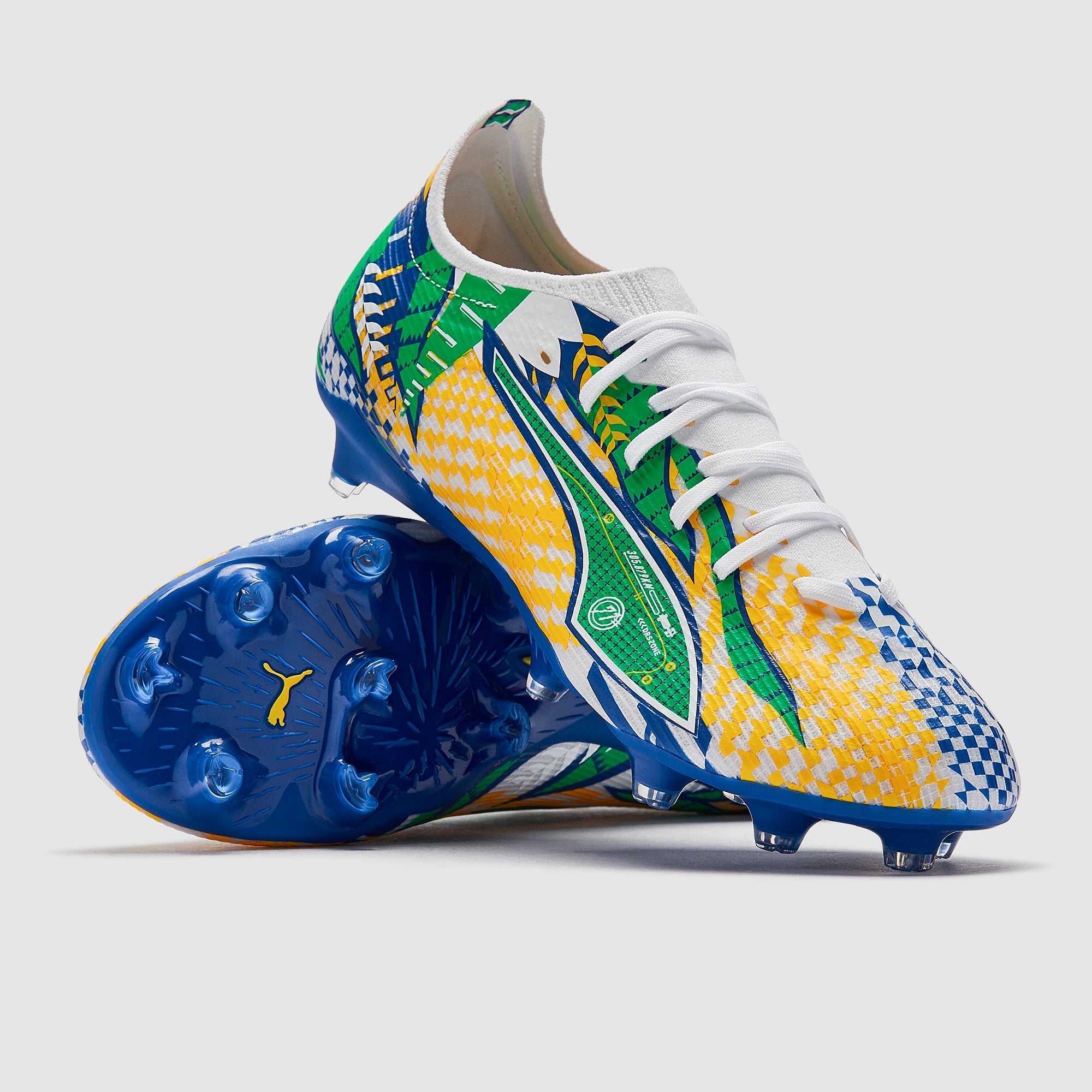Puma Ultra Racetrack Brazil Match Firm Ground - White/Yellow/Blue