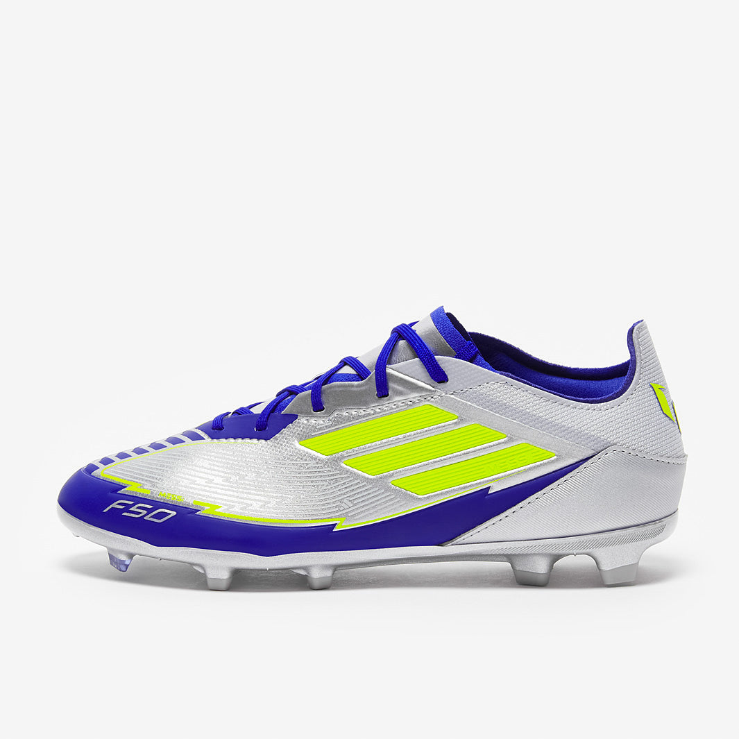 adidas Kids F50 Pro x Messi Firm Ground - Silver Met./Solar Yellow