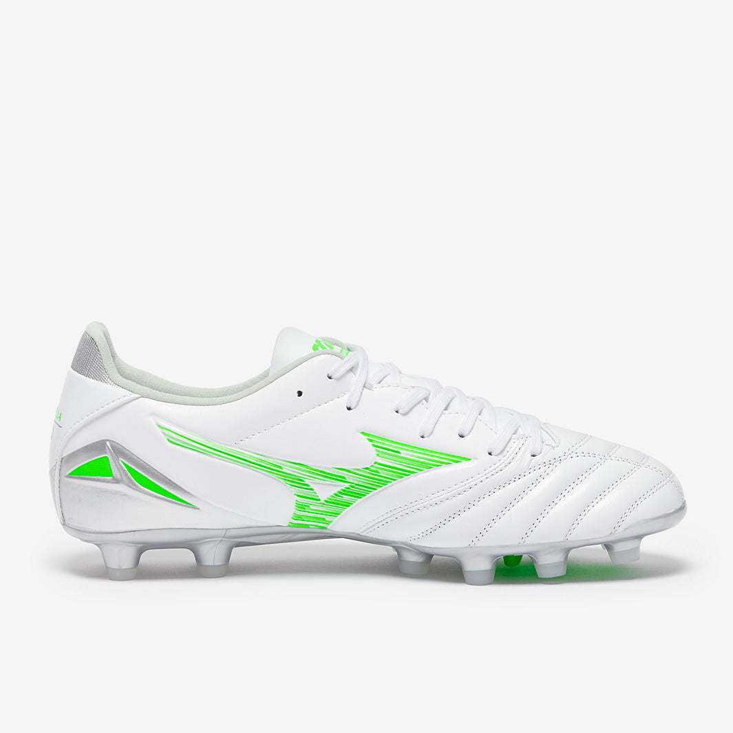 Mizuno Morelia ホワイト/グリーン サッカーシューズ Mizuno Morelia Neo IV Pro Firm Ground - White/Neon Green/Cool Gray