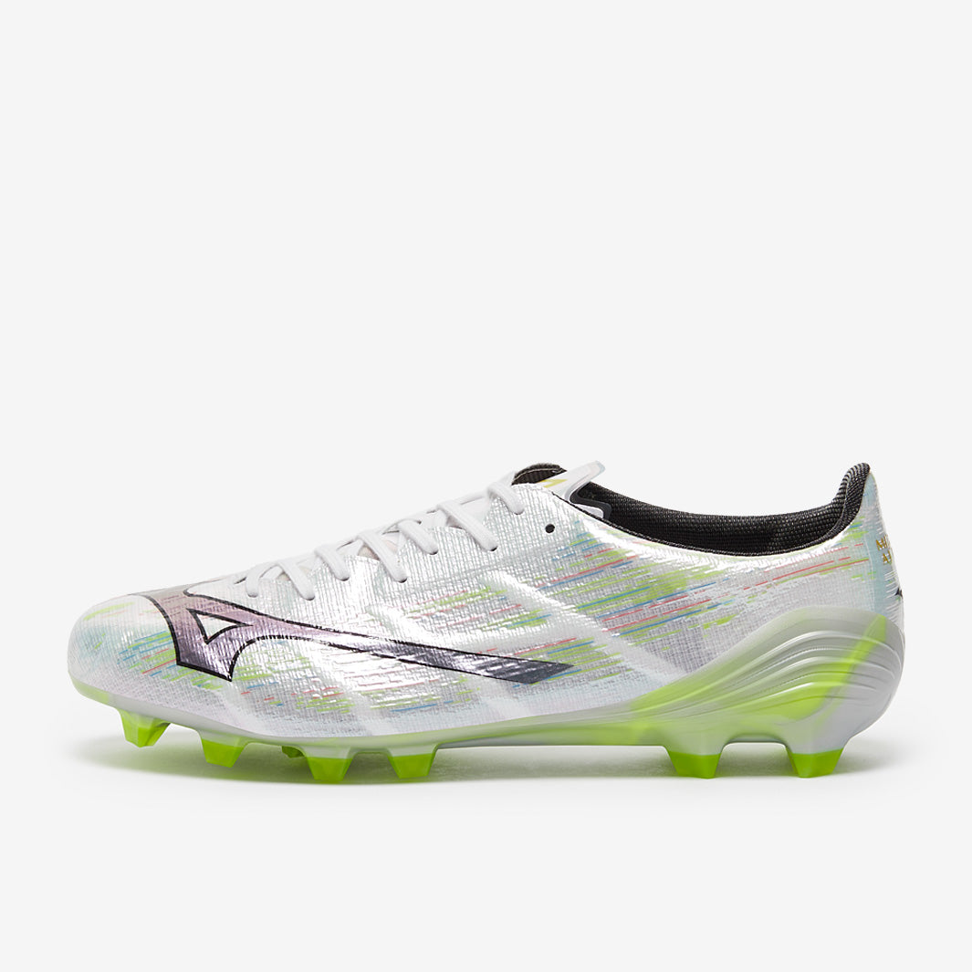 Mizuno Alpha II Elite Firm Ground - White/Silver Iridiscent/Black