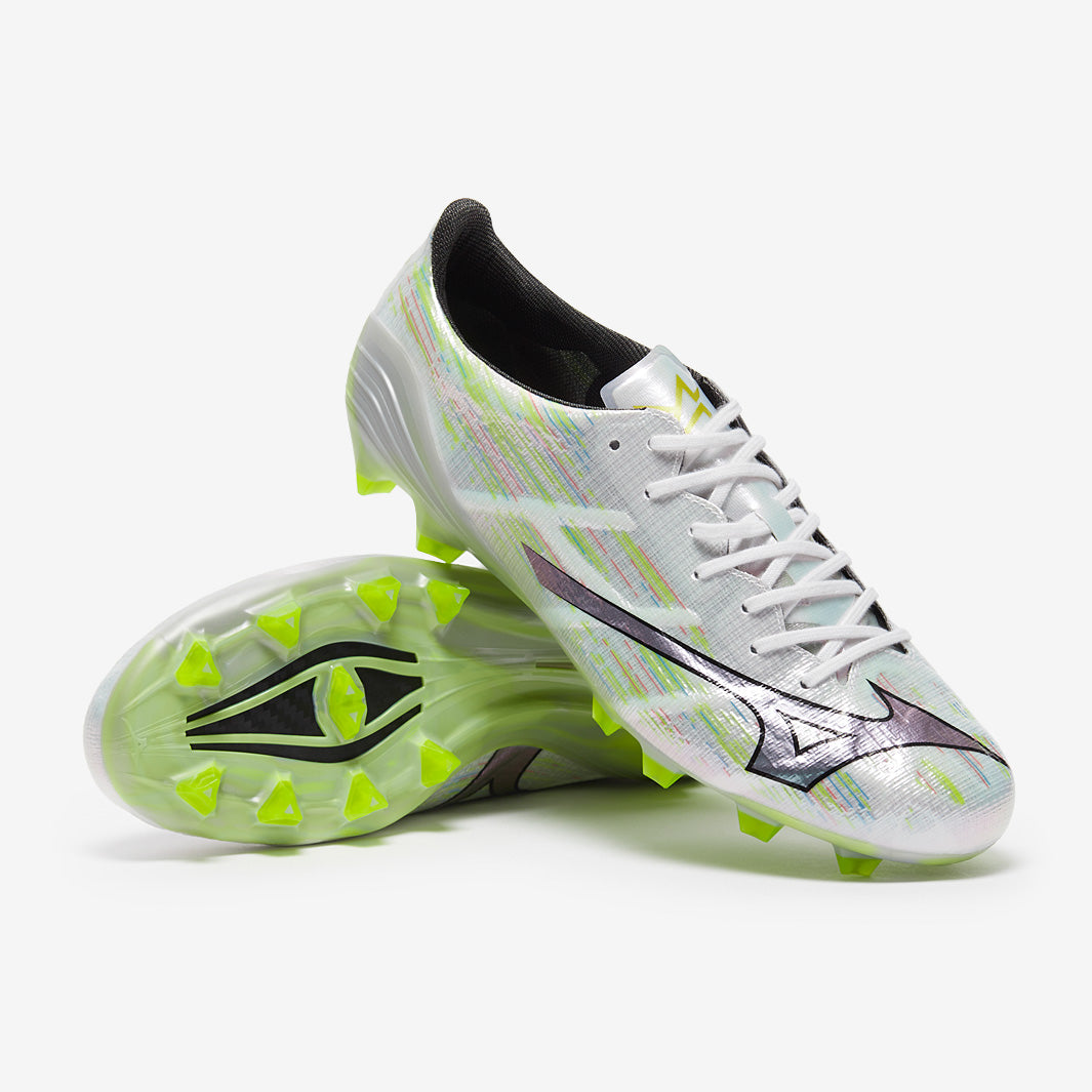 Mizuno Alpha II Elite Firm Ground - White/Silver Iridiscent/Black