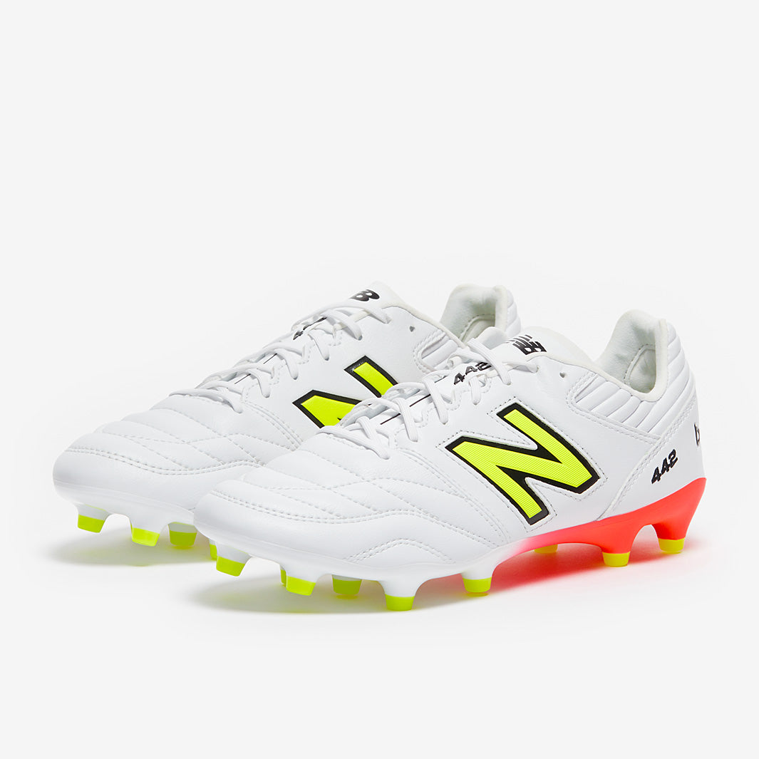 New Balance 442 サッカーシューズ ホワイト/イエロー New Balance 442 V2 Pro Firm Ground - White/Energy Red/Hi-Lite