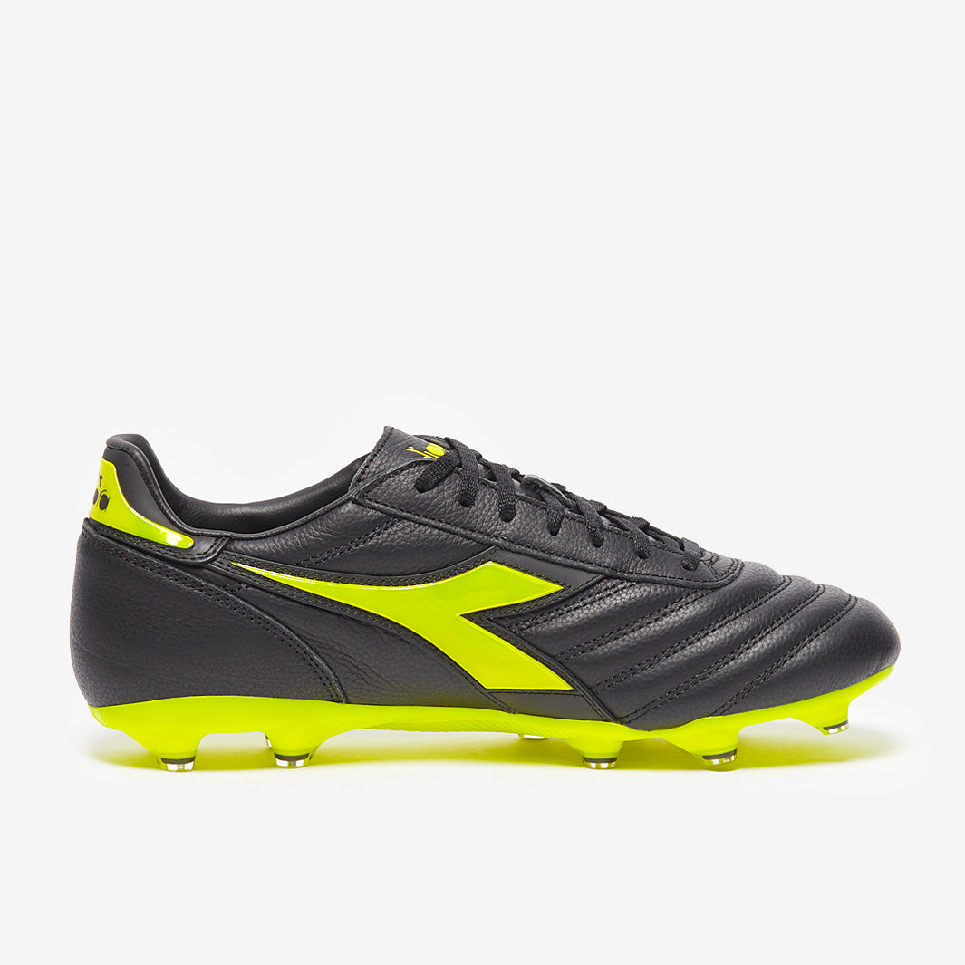 Diadora Brasil Pro FG - Black/Fluo Yellow - Adult Cleats